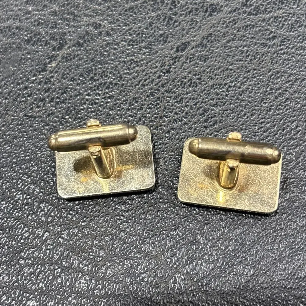 Vintage Gold Tone Engraved Cufflinks Mid Century Men's Formal Jewelry Pair